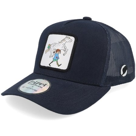 Pippi Longstocking - Sininen trucker Lippis - Kids Pippi The Horse Navy Trucker @ Hatstore