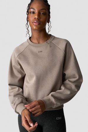 Everyday Cropped Crewneck Wmn Greige