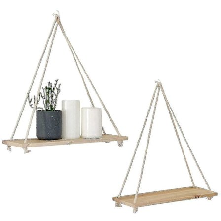 Vegghengt plantepottehylle i tre med tau, flytende vegg hylle, skandinavisk hjemdekorasjon