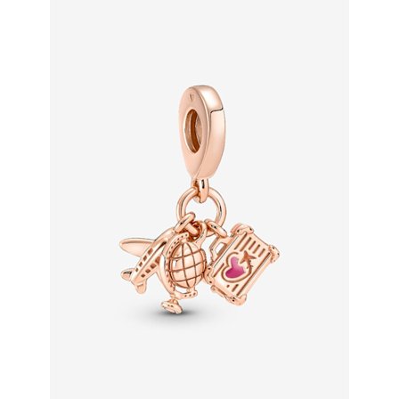 - Flygplan, Glob & Resväska Trippelberlock - 14k roséguldplätering