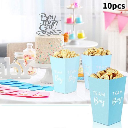 10 stk. Gender Reveal Party Popcorn Bokser Babyens Kjønnsavsløring Fest Blå CDQ