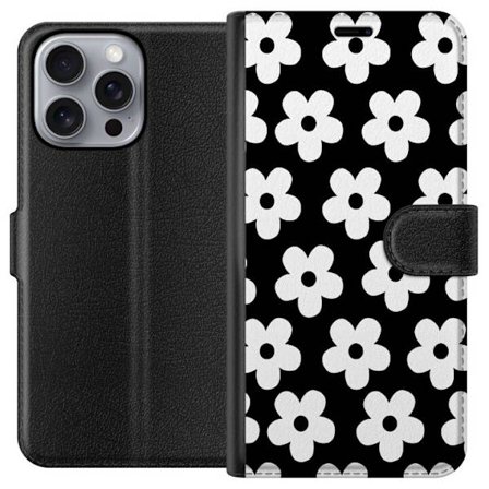 Yhteensopiva Lompakkokotelo Apple Apple iPhone 16 Pro Max Mustavalkoinen kukkakuvio minimalistisessa skandinaavisessa muotoilussa, jossa voimakas kont