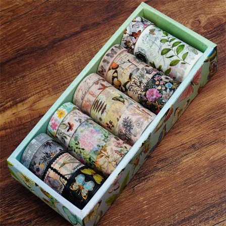 18 Ruller Vintage Washi Tape Sæt - Guldfolie - Farverige Dekorative