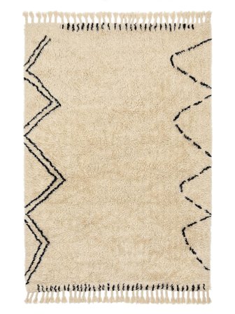 Shaggy Rug Wool Rifka Off White/Black Small Oeko-Tex