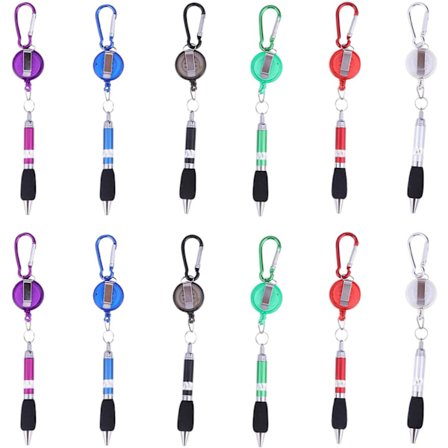 Clip On Pennor Karbinhake Pennor Infällbara Kulspetspennor Nyhet Märkesrulle Penna Bältesklämma Dragklämma Kulspetspenna för Hemmakontor 12