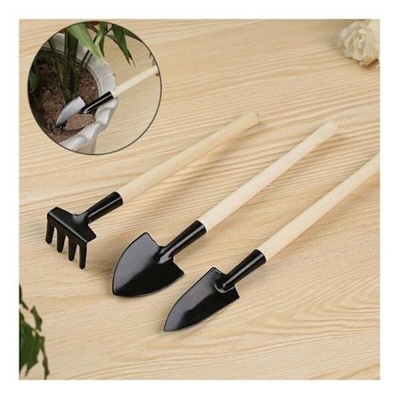 Miniplanter, haveredskaber, træskafter, havesplader, river, spader/rive/skovle