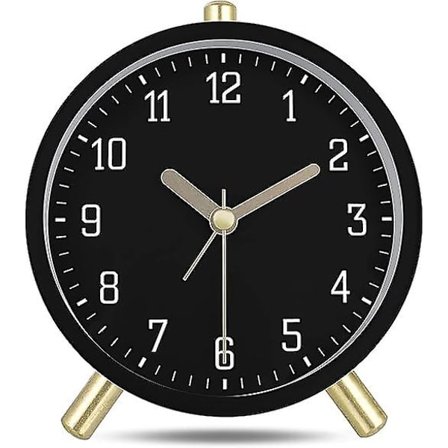 (svart) Moderne metall stille analoge alarmklokke med enkle dekorative lys for soverom nattbord