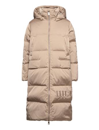 Sateen Down Hooded Maxi Fodrad Rock Beige Tommy Hilfiger