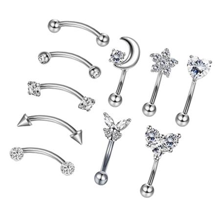 1/3 10 stycken Stainlee Steel Nose Ring Ögonbryn Lip Studs Örhänge 1Set