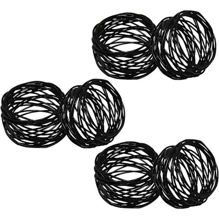 Håndlagde dekorasjoner Sett med 6 svarte metallnett serviettringer for bryllup, middagsselskaper eller daglig bruk (svart, 6)