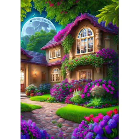 (30x40cm) Månskensgårdstuga Diamantmålning Kit, DIY Diamant