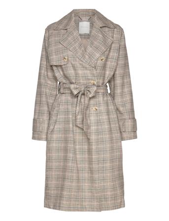 Arni Check Trenchcoat Trench Coat Kåpe Beige Tamaris Apparel*Betinget Tilbud