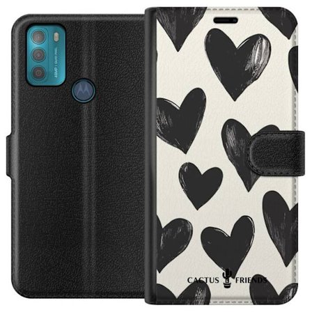 Kompatibelt Lommeboketui til Motorola Motorola Moto G50 Cactus and Friends - Bold Black Love Pattern