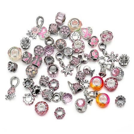 50 stk. metalperler med stort hul, charms, håndværk, afstandsstykkeperler til smykkefremstilling
