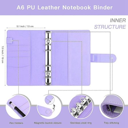 A6 PU Lær Notatbok Perm Budsjettplanlegger Notisblokk 6 Rings Perm Omslag A6 Perm For Pengebesparelse