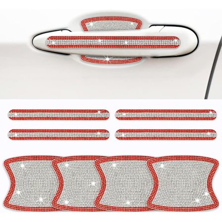 Bling Bilskydd för Dörrhandtag - 8PCS Röda Rhinestone Bling Bil