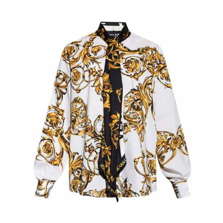 Versace Jeans Couture Cotton shirt with Regalia Baroque all-over print and scroll neckline , Wit , Dames , Maat: S