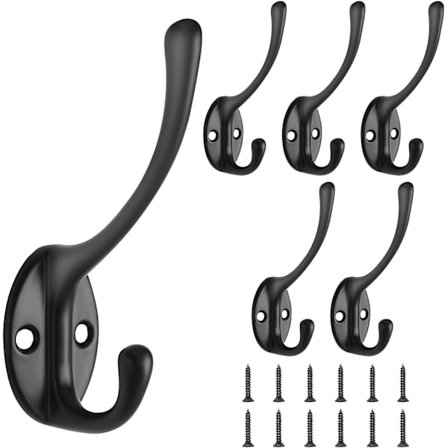 6 stk. Frakkekrog til vægmontering, tøjstativ, antik hattekrog, kraftig dobbelt frakkekrog med 12 skruer til badeværelse, køkken, soveværelse, entre (