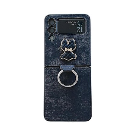 Sött björn läderfodral kompatibelt med Samsung Galaxy Z Flip 4 med ringhållare stativ stöttåligt