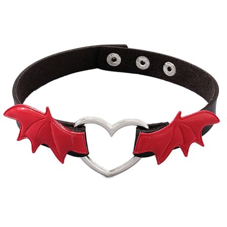 Punk PU Choker Halsband för Vampyr Hjärta Vinge Halsband Justerbar Nyckelbenskedja Harajuku Choker Halsband Smycken för Dam