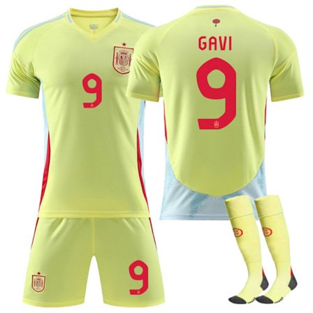 2024 EM Spanien Udebanetrøje Nr. 9 Pablo Martin Pais Gavira (Gavi) Fodboldtrøje Børnesæt Størrelse: 20