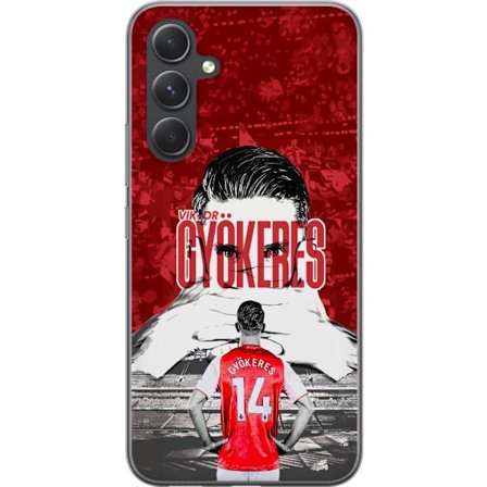 Kompatibelt Mobildeksel til Samsung Galaxy A55 Rød dramatisk kollasjebilde med Viktor Gyökeres portrett og spillere fra bak på arenaen