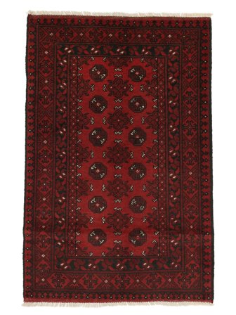 Handgeknoopt Afghan Fine Vloerkleed 99X152 Wol Zwart/Donkerrood Klein
