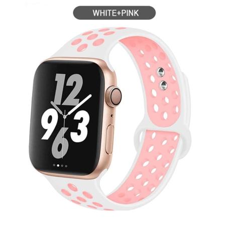 Silikonrem för Apple Watch band 44mm 40mm 38mm 42mm Andningsbart handled Sportbältesarmband iWatch serie 5 4 3 2 SE 6 klockband White with glitter 