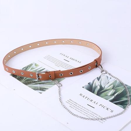 Damebelter Kreativ stil Kjedebelte Damemote Helhull Øyeknapp Uformell dekorasjon Pin Spenne Jeans Belte Dame Camel +chain 105x2.2cm