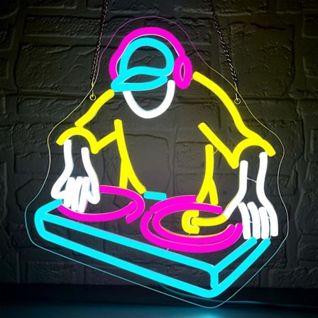 DJ-afspiller neonskilt til vægdekoration Dæmpbar pladespiller neonlys til mandehule LED musikskilt til musikrum studie scene dansehal