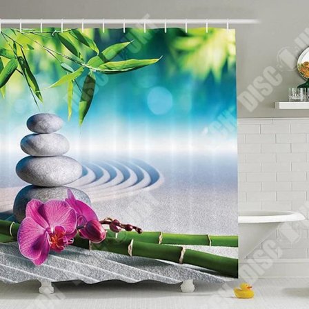 Duschdraperi - TD - Bambuer Stenar Blommor - 180x180cm - Vattentåligt Polyester - Zen Stil 3D