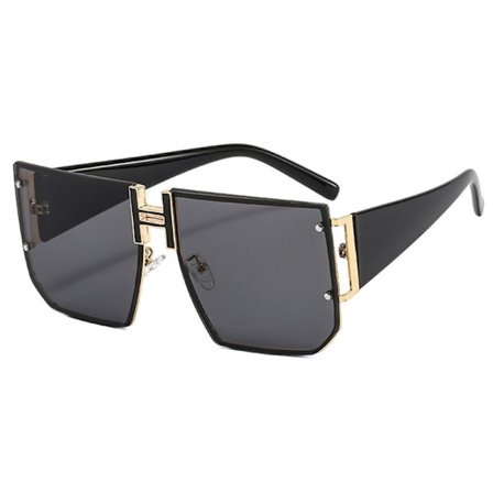 Retro Oversized Pilot Solglasögon Metallram för Män Kvinnor Fyrkantiga Solglasögon -Svart