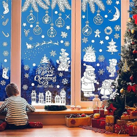 Julepynt Vinduer, 9 Ark Julevindusbilder, Selvklebende Julevindusdekorasjon, PVC Vindusstickers Jul, Dobbeltsidig Vindus