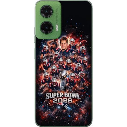 Kompatibel Mobilcover til Motorola Moto G35 Super Bowl 2026 plakat med New England Patriots og NFL-pokal i eksplosiv sportsdesign