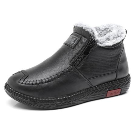 Kvinnor Zip Up Varm Sko Plysch Foder Rund Toe Platt Kort Bootie