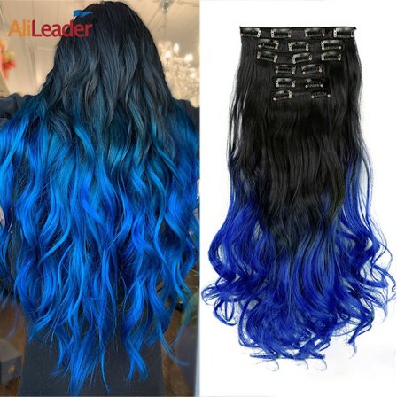 22 tum 16 Clips In Hair Extension Long Wave Synthetic Clip In Hair Extensions Ombre 16 Clips i falska hårstycken Värmebeständig