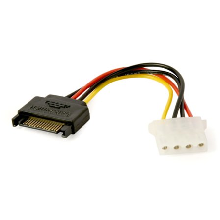 SATA–Molex virtakaapeli 15 cm – 15-pin SATA uros / 4-pin Molex