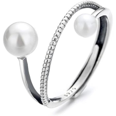 Elegante Doble Perler Åpne Stablebare Ringer Sterling Sølv 925 Vintage Lag Påstand Ring Antikk Forlovelses Vielsesring