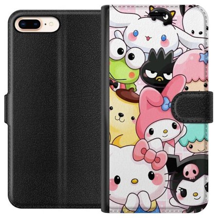 Kompatibelt Lommeboketui til Apple iPhone 8 Plus Tett mønster av søte figurer med store øyne i ulike farger og uttrykk med LABUBU-tekst