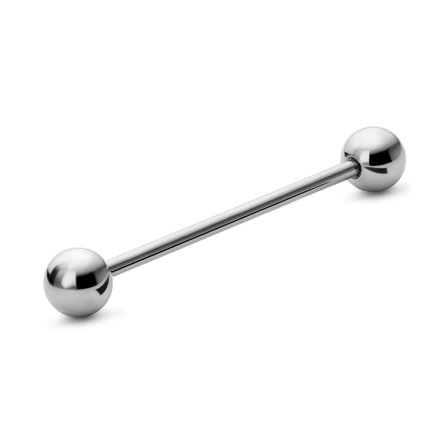 32 mm Silver-Tone Straight Ball-Tipped Surgical Steel Industrial Barbell for Men - Piercing jewellery