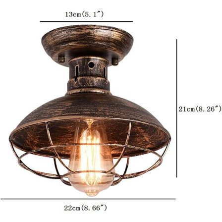 Industriell taklampe med metallbur, semi flush mount E27 Pe