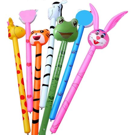 Oppustelige Dyr Pinde, 10 stk. Lang Pind Ballon Legetøj med Dyrehoved, Oppustelig Ballon Legetøj med Lyd, Inklusive Tigre, Giraffer, Kaniner, 