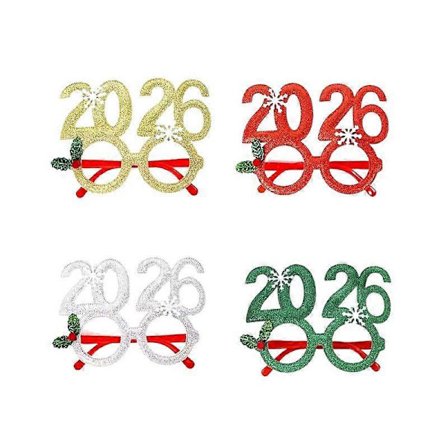 4 stk. Briller med tall 2026: God jul-briller - 2026 Briller Godt nyttår-briller Fotoboksrekvisitter Fargerike festgaver [D]