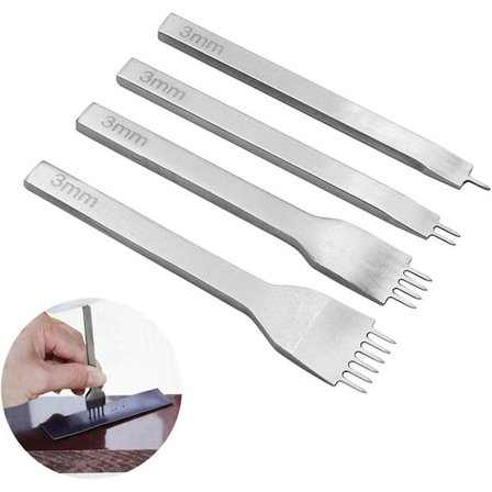 4 stk. Læder Hulstansværktøjsæt, 3mm DIY Hulstans Læder Cra