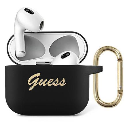 Guess Airpods 3 - Silikon Vintage Script Skal Med Karbinhake - S Svart