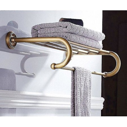 Badrumstillbehör i Massivt Mässing - Korg, Toapappershållare, Hyllplan