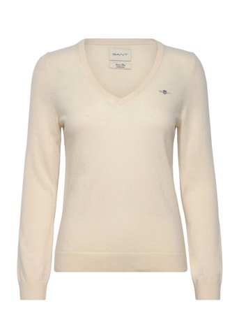 GANT Extrafine Lambswool Blend V-Neck - Cream - L