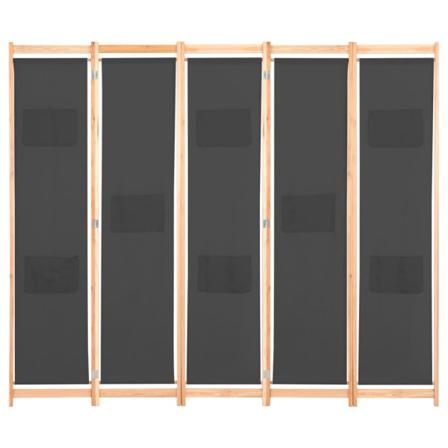 Vidaxl Rumsavdelare 5 Paneler 200x170x4 Cm Grå Tyg Grå