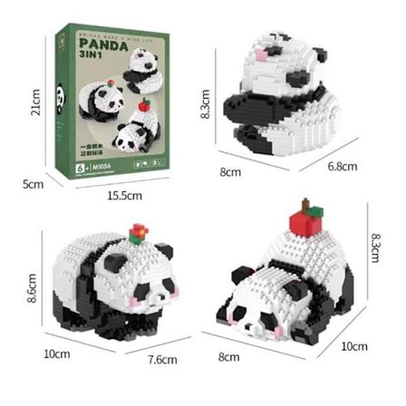 Mini Byggeklosser - Panda med Appelsin, Festgaver - Mikroklosser Panda Leke for Barn, Mini Byggeklosser 1