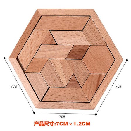 Hexagon Tangram-puslespill i tre